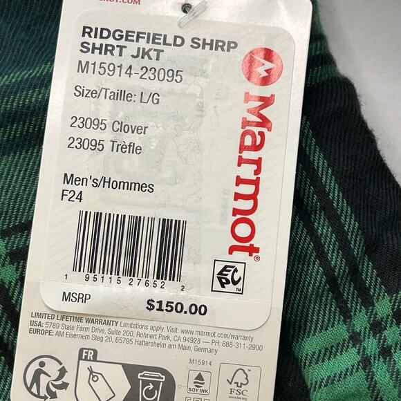 Marmot NWT men's Ridgefield green  plaid sherpa lined shirt jacket size L - Picture 9 of 13